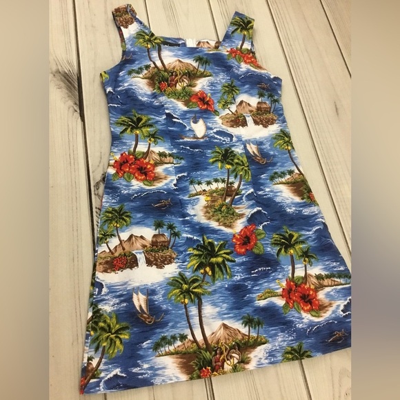 Vintage Shannon Marie Hawaiian Dress Palm Trees Beach Made in Hawaii Size 8 - Picture 1 of 5
